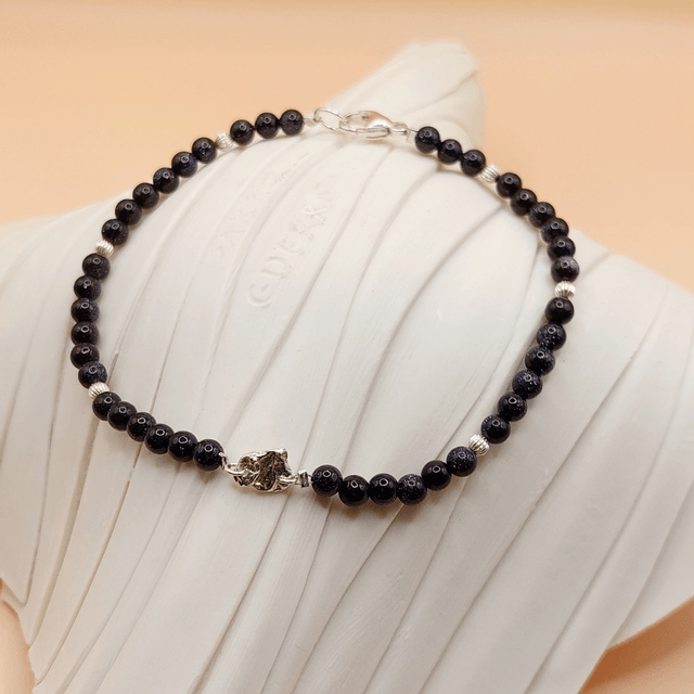 Sterling silver nugget bracelet with blue goldstone & sterling silver beads