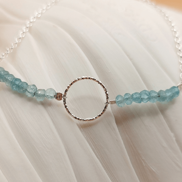 Sterling silver sparkly ring chain bracelet with Apatite and sterling silver beads
