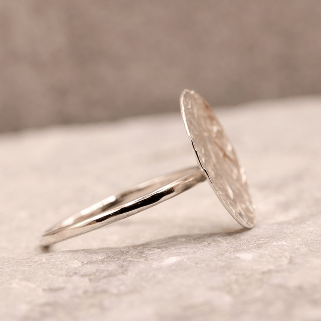 Sterling silver statement hammered dome disc ring (size N)