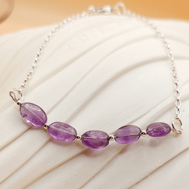 Sterling silver chain bracelet with Amethyst beads