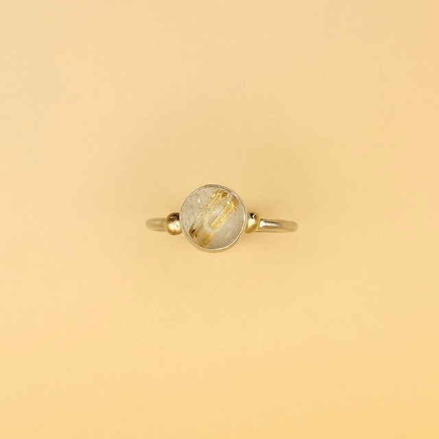 Rutilated quartz sterling silver ring with gold accents (size N)