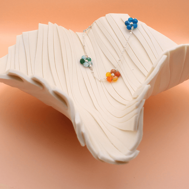 Sterling silver and agate flower bracelet